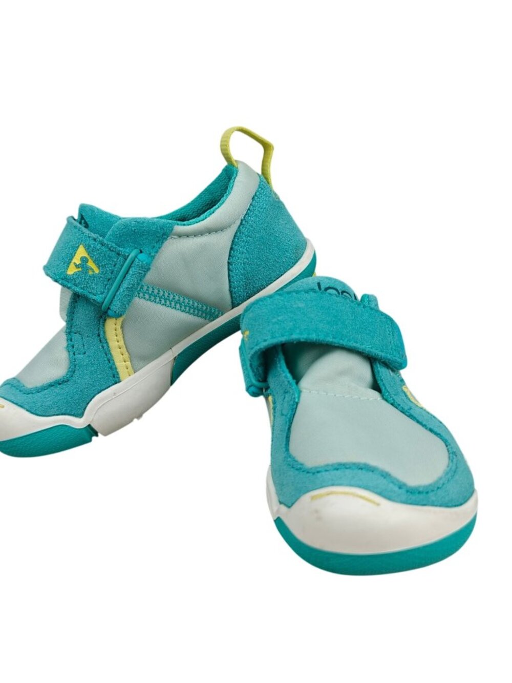 Plae Kids Shoes Teal & Yellow Velcro Sneakers Toddler Size 6 Nylon/Suede